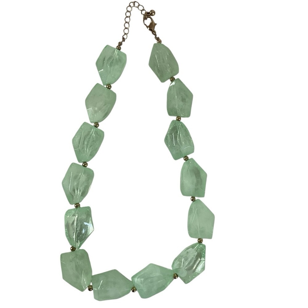 Chunky Green Acrylic Beaded Necklace Adjustable Statement Jewelry